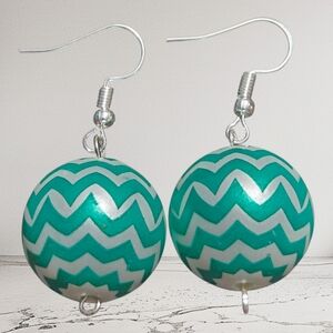 Handmade Green Chevron Pattern Bubblegum Earrings, Kids & Womens Dangle Jewelry